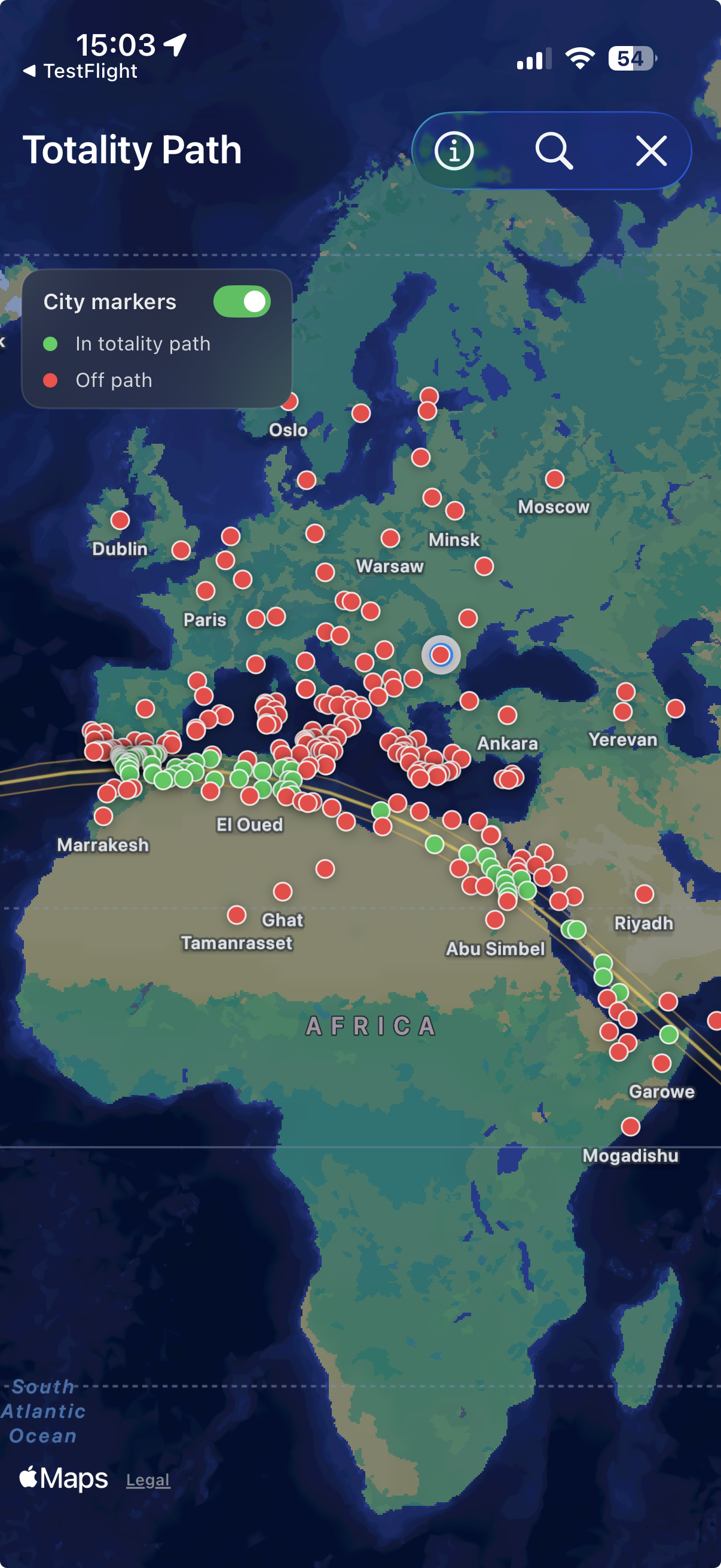 2027 totality map across southern Spain, Gibraltar, North Africa, and the Middle East